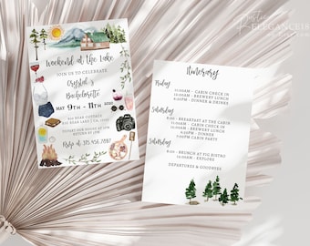 Summer Weekend At The Lake Invitation & Itinerary Template  • Bachelorette Camping Invite • INSTANT DOWNLOAD • Printable, Editable Template