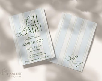 Oh Baby Stripes Boy Shower Invitation Template • Oh Baby Theme (Editable, Printable Template) • OB212