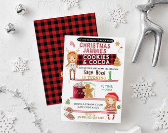 Christmas Pajama Birthday Invite, Cookies & Cocoa (Digital)
