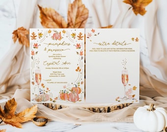 Calabazas y Prosecco • Invitación para una noche de chicas con temática de otoño • Invitación con temática otoñal • Noche de mamás • Plantilla imprimible y editable