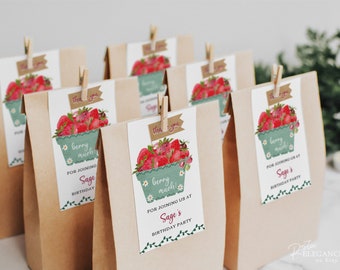 Etichetta di favore per il primo compleanno di Berry / Modello di etichetta di ringraziamento, Bomboniere, Etichetta di favore per la festa di compleanno di Berry, Festa di compleanno di fragole, Modello modificabile