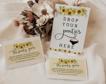 Drop Your Panties Sign Panty Drop Game Printable Template | Floral Spring Bridal Shower Card Insert | Panty Game Sign DIY | Sunflowers