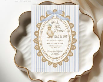 Duck Duck Deuce 2nd Birthday Invitation, Blue Goose Theme (Digital Download)