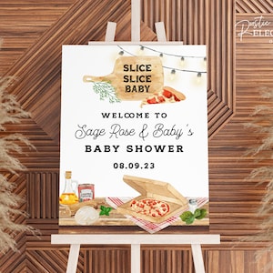 Slice Slice Baby Welcome Sign • Pizza Party Baby Shower • Pizza Baby Shower Invitation • CoEd Baby • Editable Pizza Baby Shower Invite