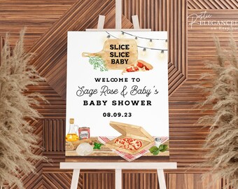 Pizza Baby Shower Welcome Sign • Editable Template (Digital Download)
