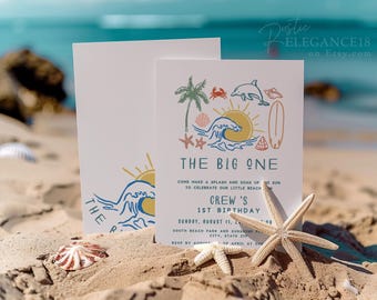 The Big One Birthday Invite • First Birthday Surfing Invitation Retro Surf Invitation • INSTANT DOWNLOAD • Printable, Editable Template