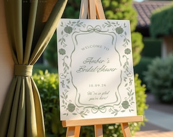 Green Florals Bridal Shower Welcome Sign Template - Fall Couples Wedding Shower • Floral Vintage Design (Editable) GSP02