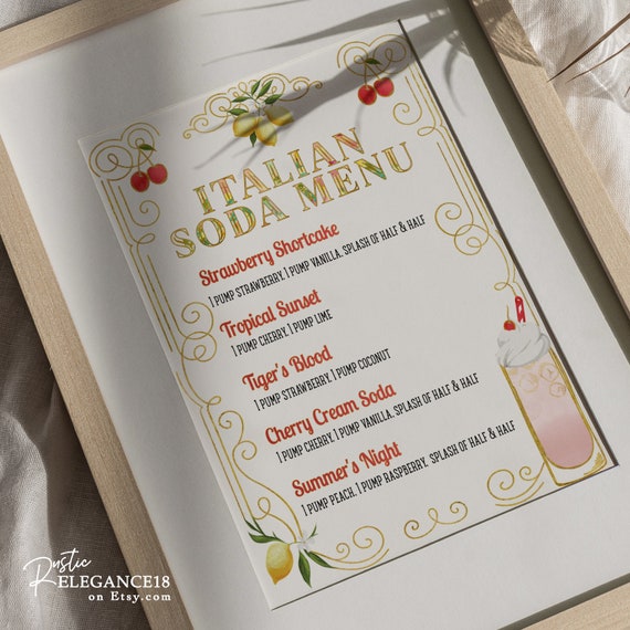 Italian Soda Bar Sign • Printable Menu Template (Editable)