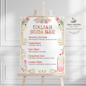 Italian Soda Bar Pink Peony Florals Sign • Make Your Own Italian Soda • Editable Sign • Graduation, Wedding, Summer, Italian Cream Soda Sign