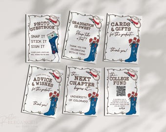 Cowgirl Graduation Party Signs Bundle • Western Theme (Editable Template)