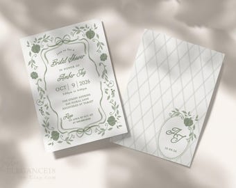 Green Florals Bridal Shower Invitation Template - Fall Couples Wedding Shower • Floral Vintage Design (Editable) GSP02