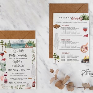 Spa and Wine Invitation & Itinerary Template  • Bachelorette Cabin Invite • INSTANT DOWNLOAD • Printable, Editable Template [id:14156345]