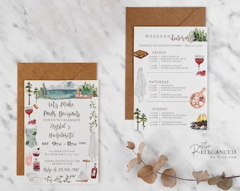 Spa and Wine Invitation & Itinerary Template  • Bachelorette Cabin Invite • INSTANT DOWNLOAD • Printable, Editable Template [id:14156345]