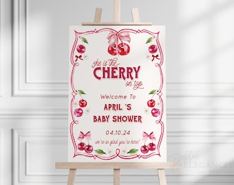 Cherry Baby Shower Welcome Sign • Pink Coquette Theme (Digital Download)