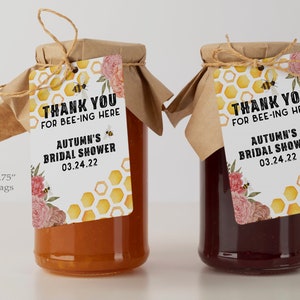 PEONIES |  Honey Jar Wedding Favors Label, Wedding Favors for Guests, Bridal Shower Favors, Meant to Bee, Bee Bridal Shower Template