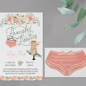 Pancakes and Panties Lingerie Shower Invitation // Pink Florals   • INSTANT DOWNLOAD • Printable, Editable Template