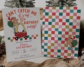 Can't Catch Me I'm Three Gingerbread Invite | First birthday invitation Christmas party | Cozy Coupe Toy Car | Gingerbread First Birthday