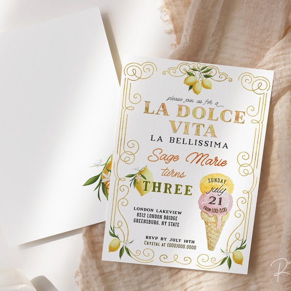 Lemon La Dolce Vita Birthday Party Invitation | First Birthday | 5x7 inches | Lemon Birthday party