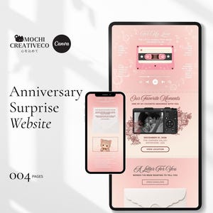 Anniversary Surprise Website Canva Template Interactive Couple Gift Digital Love Letter Music Photo Memory Website Romantic Gift