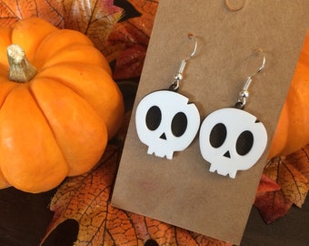 3D Printed Skull Dangle Earrings, Nickel-Free