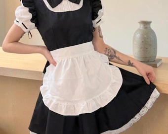 French Maid Dress for Her | Anime Cosplay Costume for Halloween | Gothic Apron Outfit | Cosplay Costume Idea