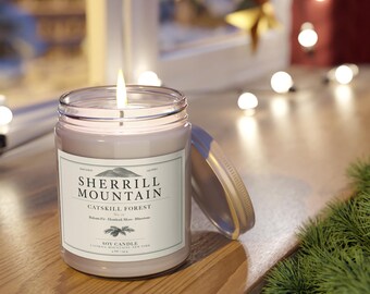 Balsam Fir Soy Candle, Woodsy Forest Scented Candle, Hand Poured Evergreen Candle, Hiking & Cabin Gift, Catskill Mountains, 9 oz Glass