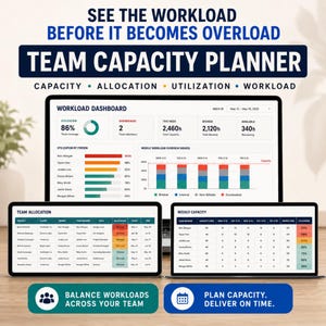 Foglio di calcolo per la pianificazione della capacità del team / Dashboard per il carico di lavoro, l'allocazione e l'utilizzo delle risorse