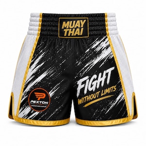 Custom Muay Thai Shorts, Personalized Boxing Shorts, Satin Kickboxing Trunks, Fight Without Limits Design, Men Women, Bulk MOQ Available