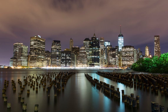 Manhattan Skyline New York City Night Foto Landschaft Etsy