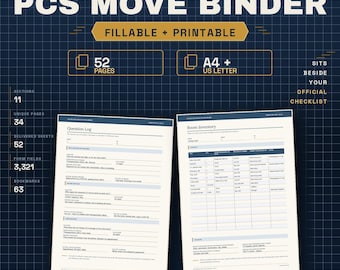 PCS Binder Fillable + Printable | Military Move Checklist Companion | 52 Pages, A4 + US Letter