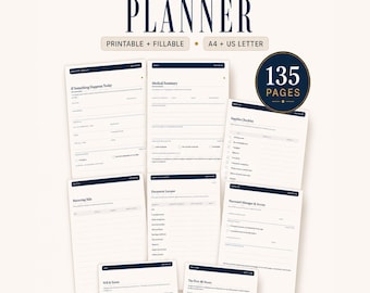 End of Life Planner & Emergency Binder | Fillable + Printable Final Wishes Organizer | A4 + US Letter