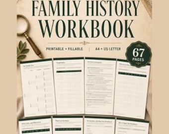 Family History Book, Genealogy Workbook, Ancestor Interview Questions, 67 Page Printable Fillable PDF