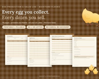 Egg Sales & Production Log – Backyard Flock Tracker (Fillable A4/US Letter PDF)