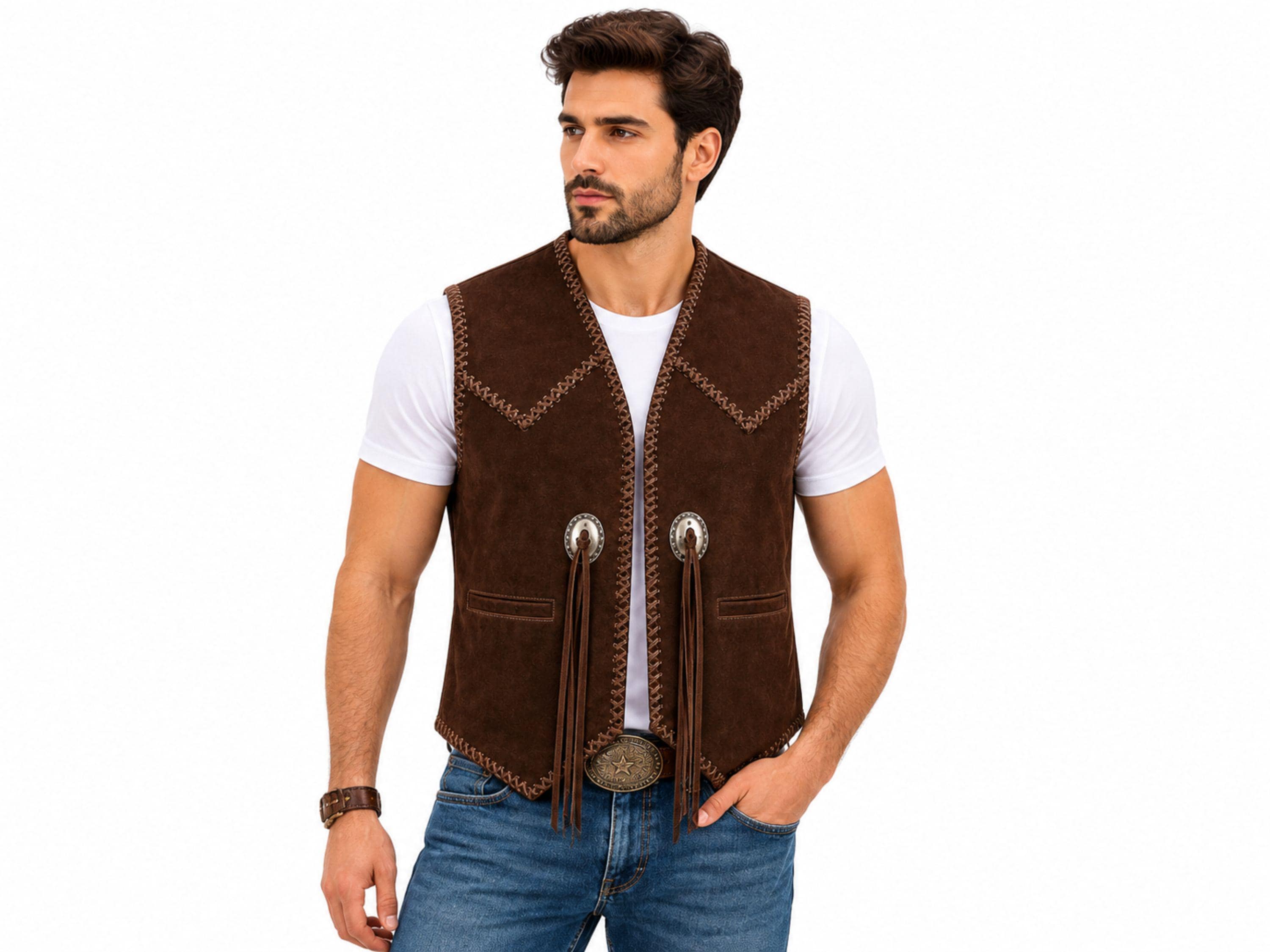 Concho Leather Vest - Etsy
