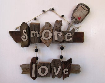 S'MORE LOVE Driftwood Art, Reclaimed Wood Art, Rustic Decor, Beach Decor, Valentine's Day Gift, Valentine's Day Decor ~Ready to Ship!~