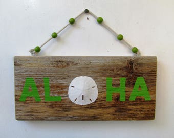 Driftwood ALOHA! Driftwood Art with sand dollar. Island style greeting. Great for doors, decks and patios!