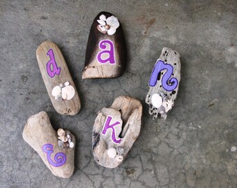 Custom Name Initial Driftwood Magnet with shells