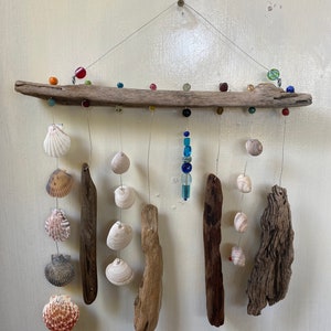 Funky Shell, Bead & Driftwood Windchime / Mobile peacelovedriftwood image 3