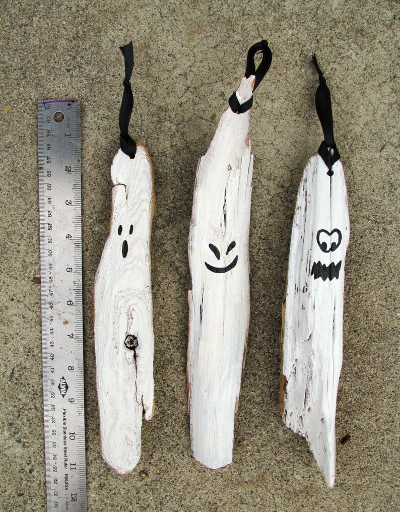 Set of Three Driftwood Ghosts Rustic Beach Home Halloween Etsy