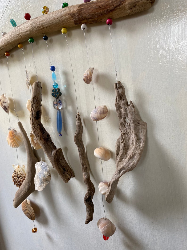 Funky Shell, Bead & Driftwood Windchime / Mobile peacelovedriftwood image 8