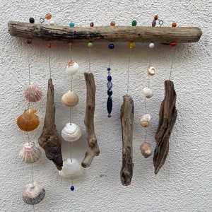 Funky Shell, Bead & Driftwood Windchime / Mobile peacelovedriftwood image 10