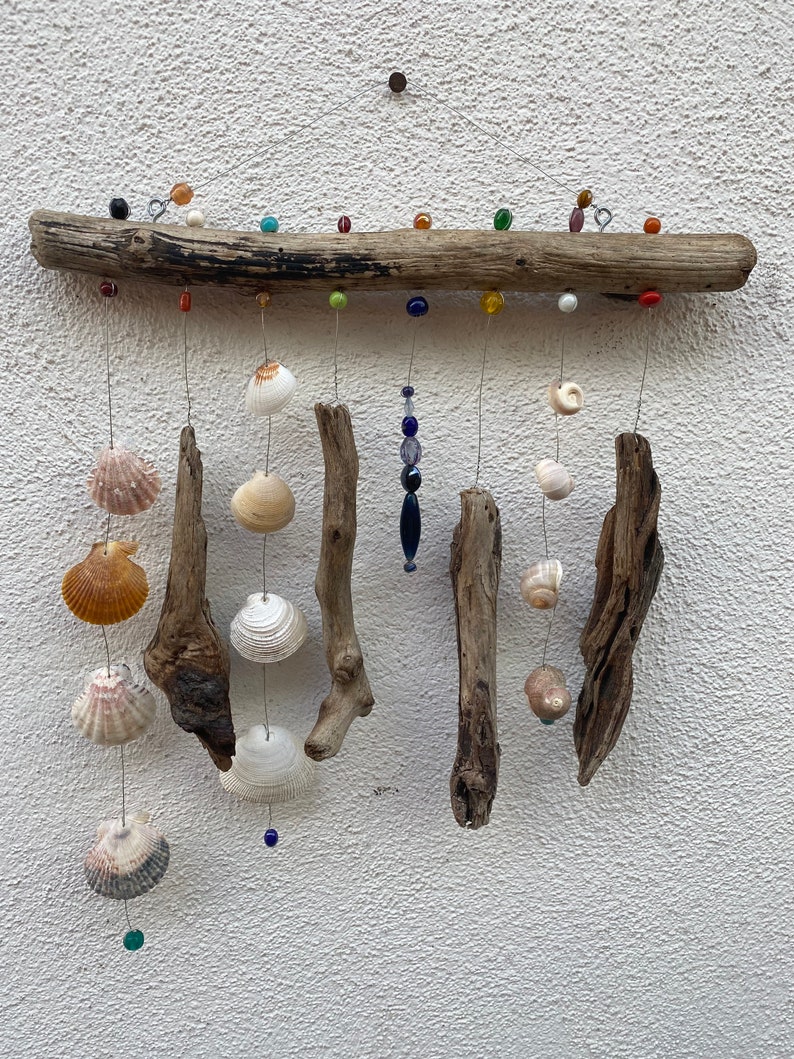 Funky Shell, Bead & Driftwood Windchime / Mobile peacelovedriftwood image 10