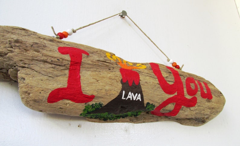 Driftwood I Lava You Driftwood Art with Volcano Great Gift for Valentine's Day, Anniversary, Gift for Him, Gift for Her, Painted wood. image 2