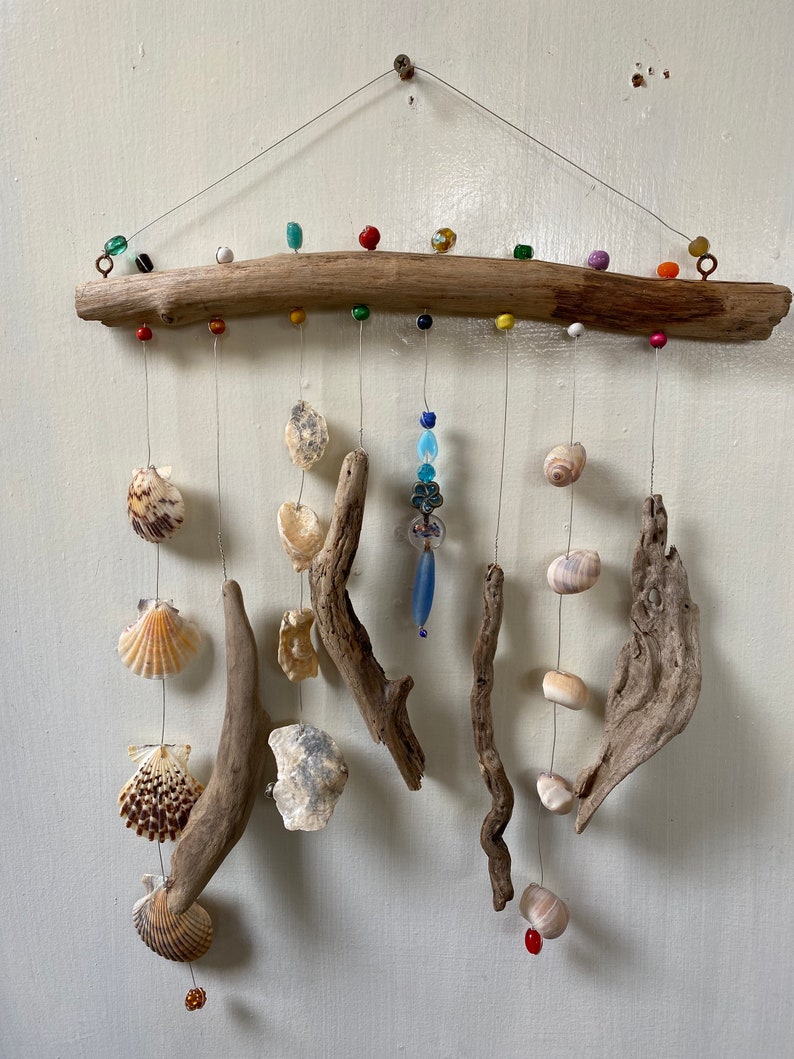 Funky Shell, Bead & Driftwood Windchime / Mobile peacelovedriftwood image 7