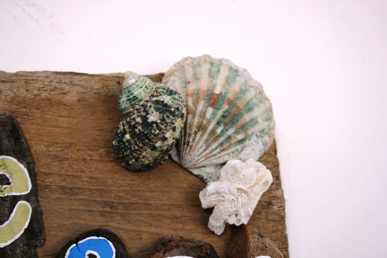 By the Sea Driftwood Plaque with Bright Blue Coral and Yellow, Teal, Blue and Green Bubbles Made to Order image 2