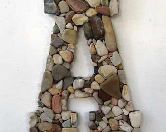 Beach Rock Letters--Coastal Home Decor, Rustic Letters. Custom made. Garden and beach decor.