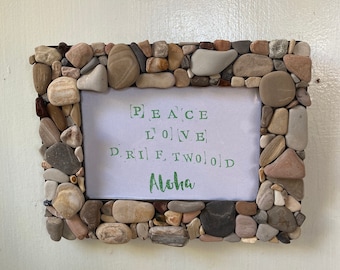 Beach Rock Frame 4 x 6, Rustic Beach Frame, Coastal Home Decor, Stone art (MADE TO ORDER) peacelovedriftwood, photo frame, Beach stone