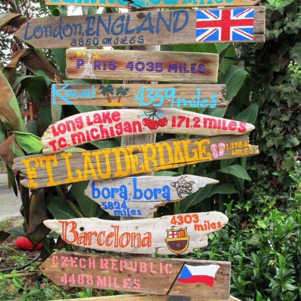 Destination Driftwood Travel Sign with destinations and mileage. Price is per sign. Wedding decor, retirement gift, travel. INCLUDES POST!