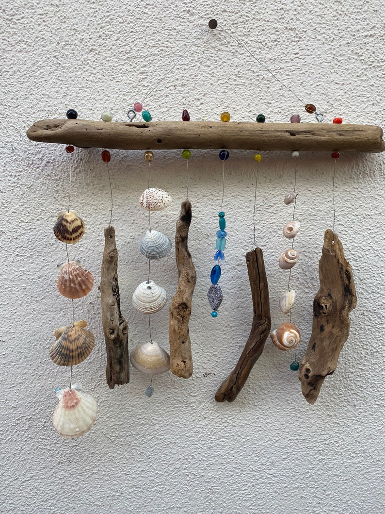 Funky Shell, Bead & Driftwood Windchime / Mobile peacelovedriftwood image 9