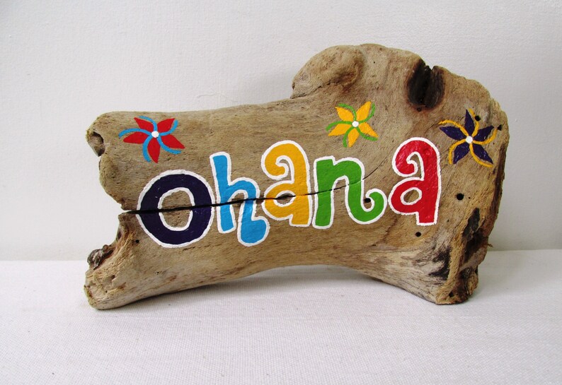 OHANA Driftwood Art with Plumeria Flowers Made to Order Painting, Hawaiian image 1